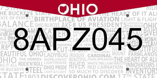 8APZ045 Ohio License Plate