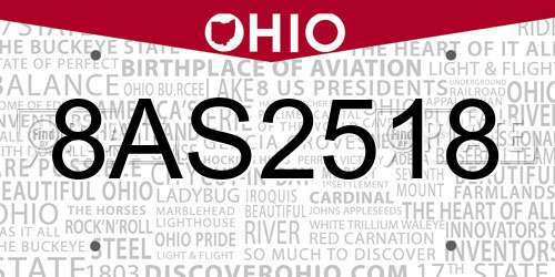 8AS2518 Ohio License Plate