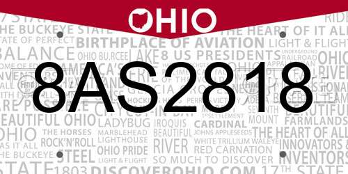 8AS2818 Ohio License Plate