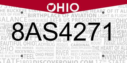 8AS4271 Ohio License Plate