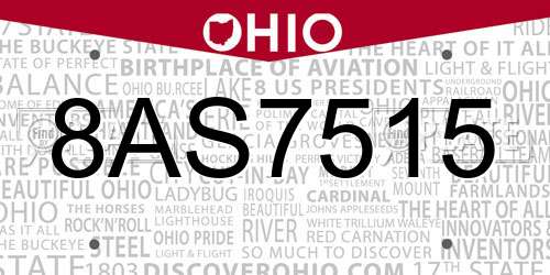 8AS7515 Ohio License Plate