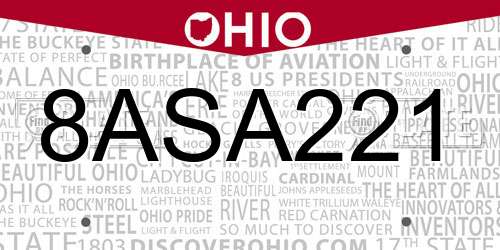 8ASA221 Ohio License Plate