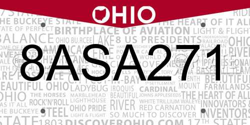 8ASA271 Ohio License Plate