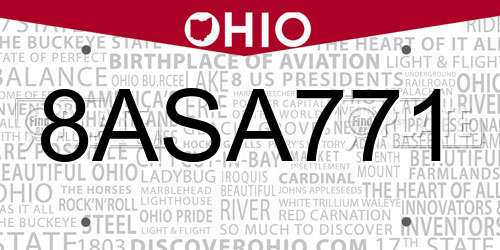 8ASA771 Ohio License Plate