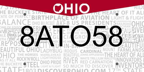 8ATO58 Ohio License Plate