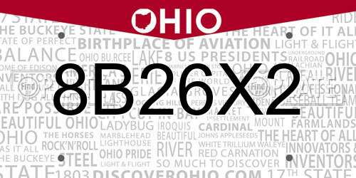 8B26X2 Ohio License Plate