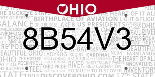 8B54V3 Ohio License Plate