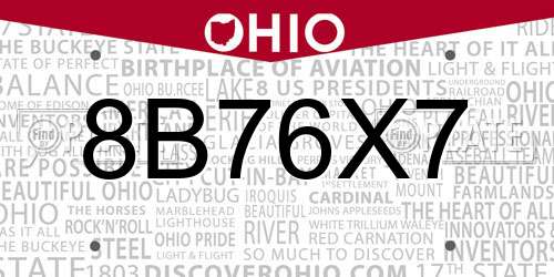 8B76X7 Ohio License Plate