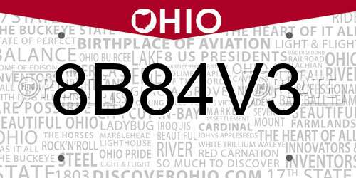 8B84V3 Ohio License Plate
