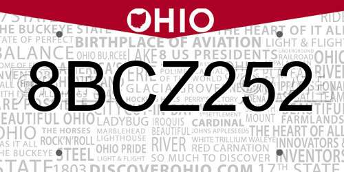 8BCZ252 Ohio License Plate