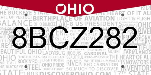 8BCZ282 Ohio License Plate