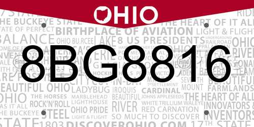 8BG8816 Ohio License Plate