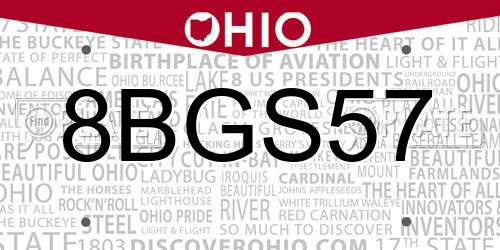 8BGS57 Ohio License Plate