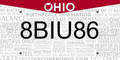 8BIU86 Ohio License Plate