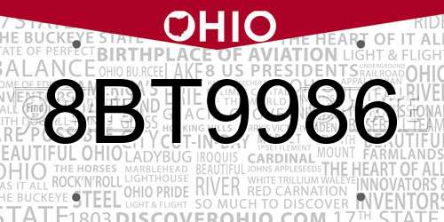 8BT9986 Ohio License Plate
