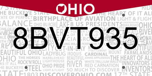 8BVT935 Ohio License Plate