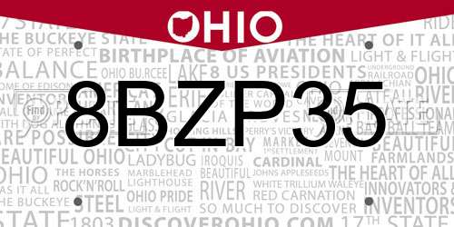 8BZP35 Ohio License Plate
