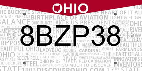 8BZP38 Ohio License Plate