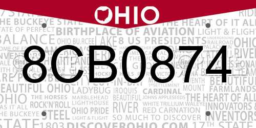 8CB0874 Ohio License Plate
