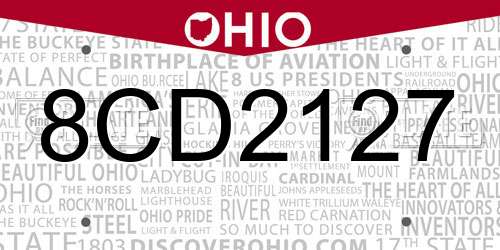 8CD2127 Ohio License Plate