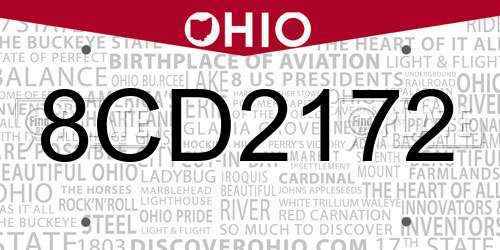 8CD2172 Ohio License Plate