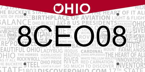 8CEO08 Ohio License Plate