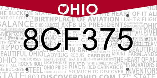 8CF375 Ohio License Plate