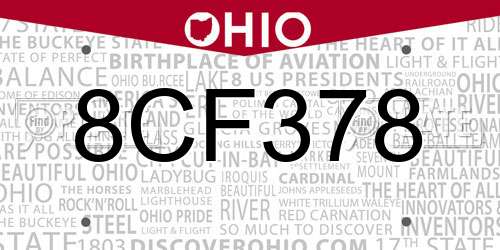 8CF378 Ohio License Plate
