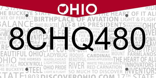8CHQ480 Ohio License Plate