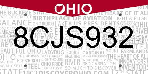 8CJS932 Ohio License Plate