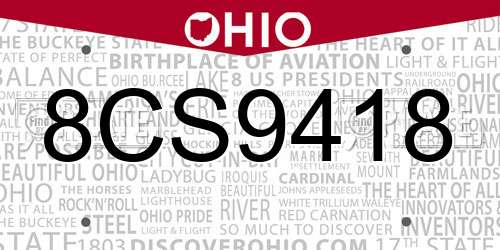 8CS9418 Ohio License Plate