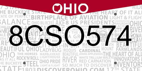 8CSO574 Ohio License Plate