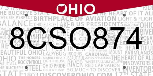 8CSO874 Ohio License Plate