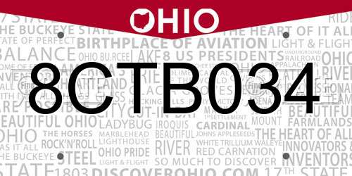8CTB034 Ohio License Plate