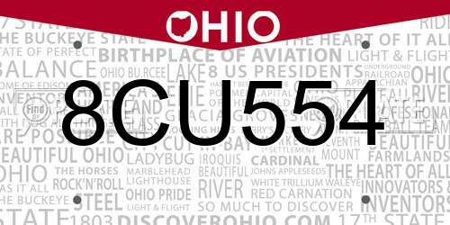 8CU554 Ohio License Plate
