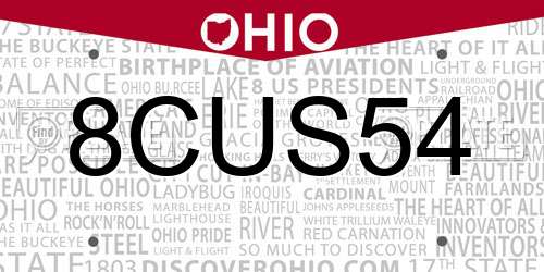 8CUS54 Ohio License Plate