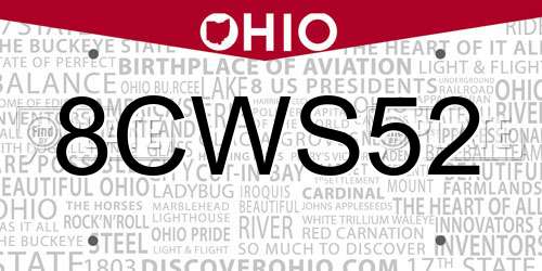 8CWS52 Ohio License Plate
