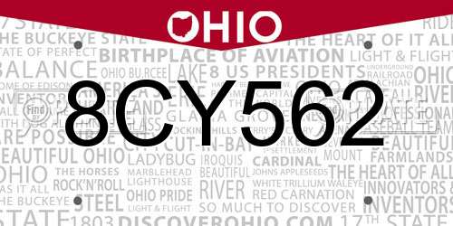 8CY562 Ohio License Plate