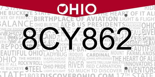 8CY862 Ohio License Plate