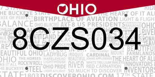 8CZS034 Ohio License Plate