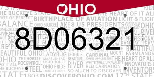 8D06321 Ohio License Plate