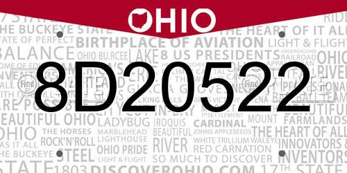 8D20522 Ohio License Plate