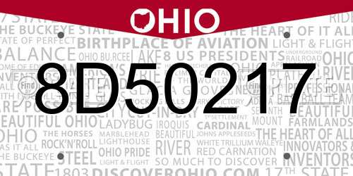 8D50217 Ohio License Plate