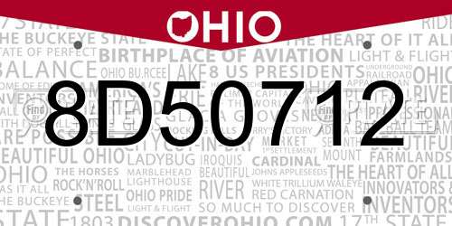8D50712 Ohio License Plate