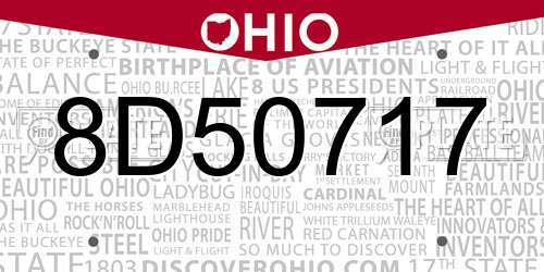 8D50717 Ohio License Plate