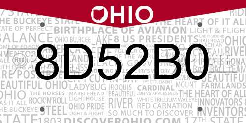 8D52B0 Ohio License Plate
