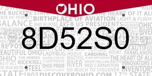 8D52S0 Ohio License Plate