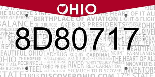 8D80717 Ohio License Plate
