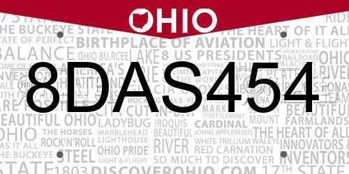 8DAS454 Ohio License Plate