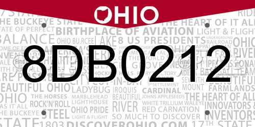 8DB0212 Ohio License Plate